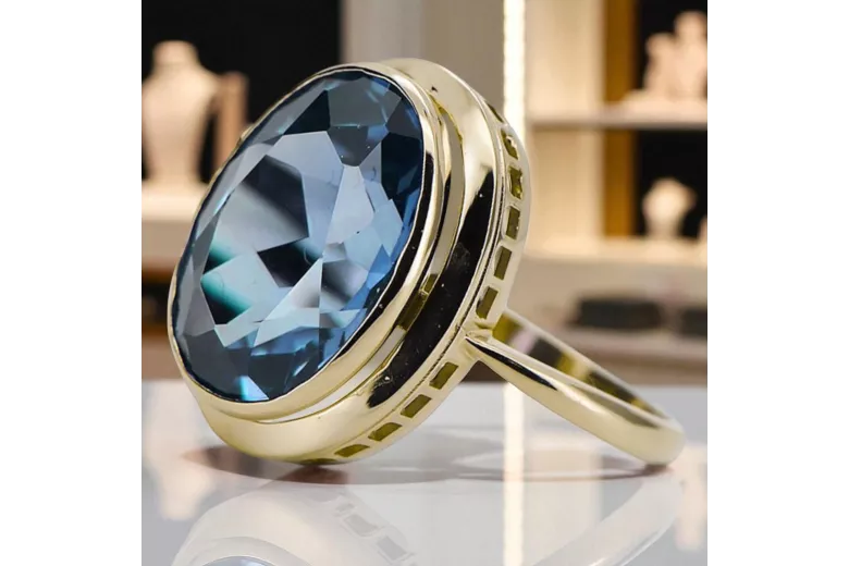 14K жълто злато Аквамарин Пръстен Винтидж vrc285y